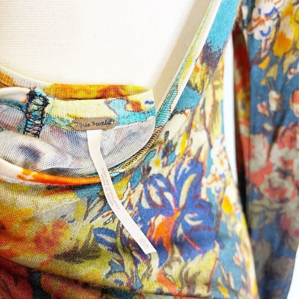 Free People XS Annette‎ Floral Tunic Mini Dress Boho Ombre Flowy Rayon Stretch